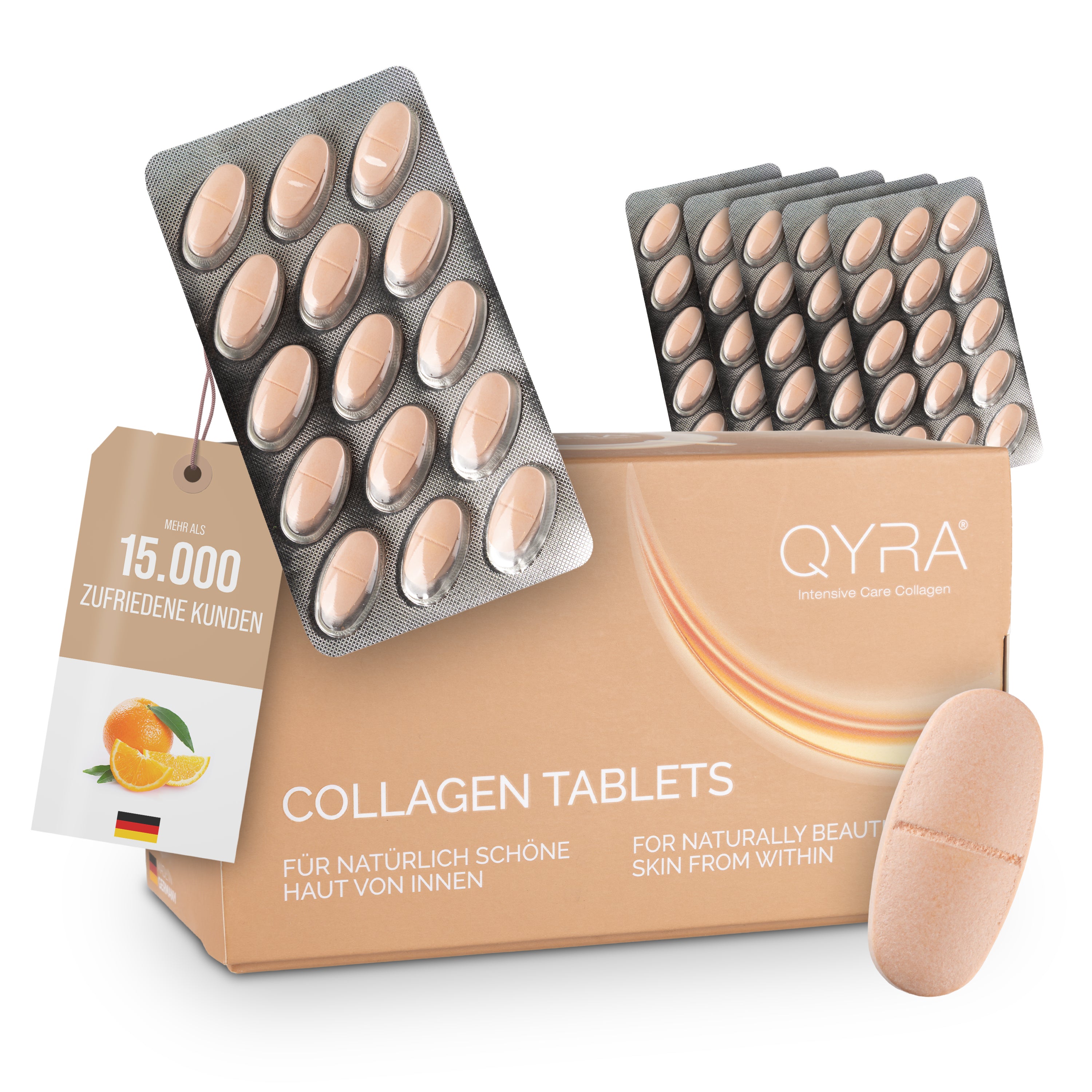 QYRA Kollagen Tabletten Verpackung mit 90 Tabletten – VERISOL® Kollagenpeptide kompakt