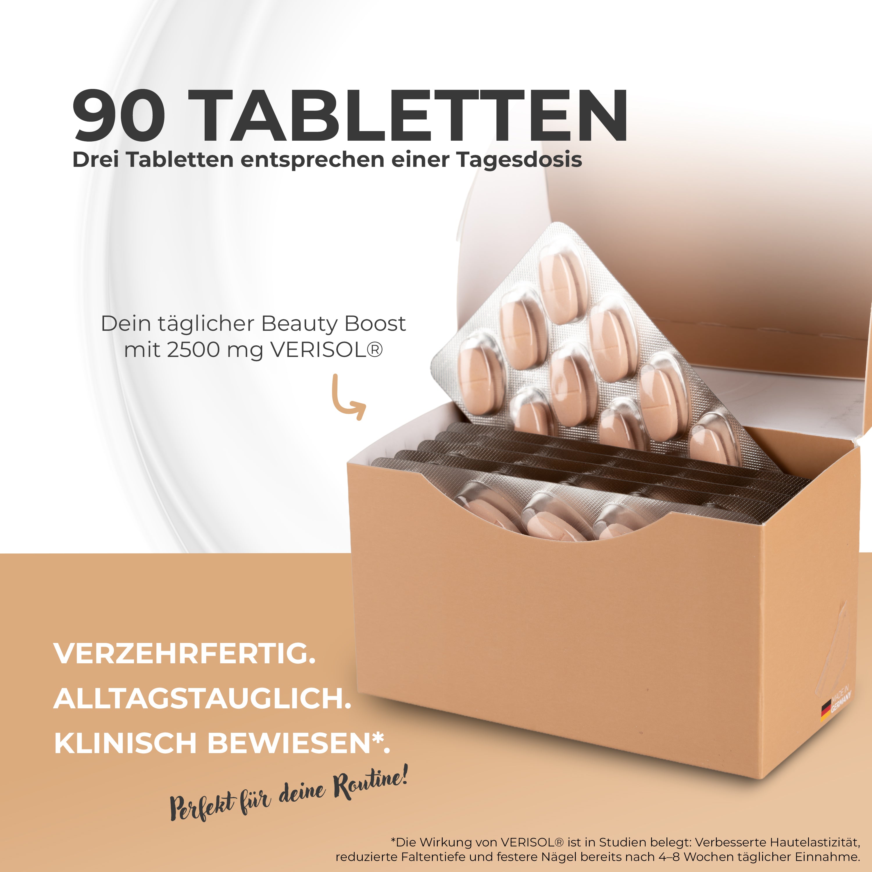 QYRA Kollagen Tabletten 90 Stück – 3 Tabletten pro Tag mit 2.500 mg VERISOL® Kollagen