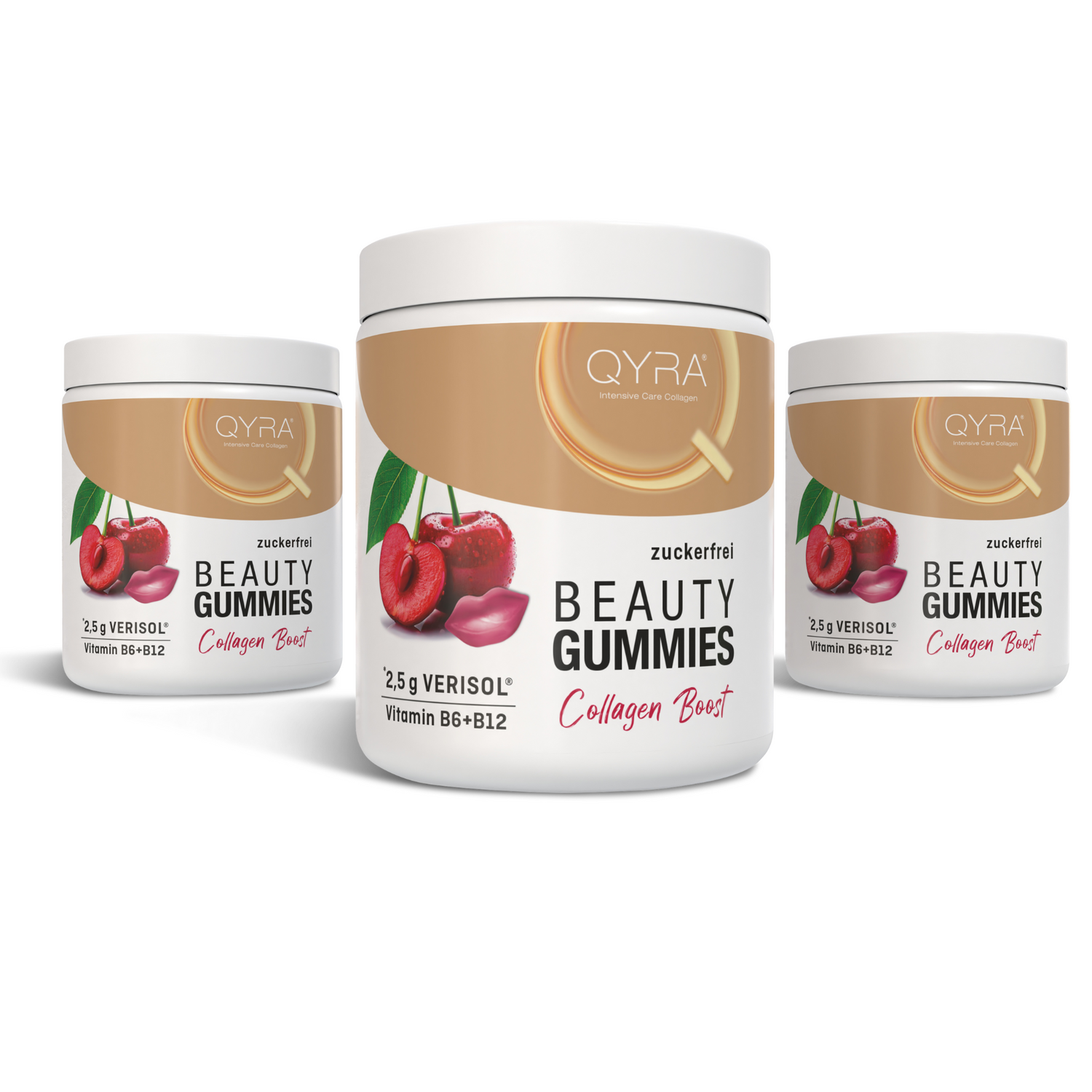 QYRA Beauty Gummies Collagen Boost – zuckerfreie Kollagen Gummies mit 2,5 g VERISOL® Kollagenpeptiden und Vitaminen B6 + B12, 3 Dosen