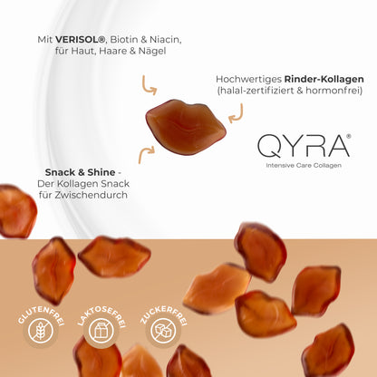 QYRA Kollagen Gummibärchen Inhaltsstoffe – mit VERISOL Biotin und Niacin für Haut Haare und Nägel, glutenfrei laktosefrei zuckerfrei