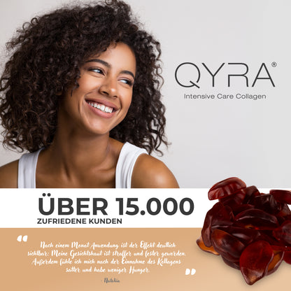 QYRA Kollagen Gummibärchen Kundenbewertung – über 15000 zufriedene Kundinnen, Erfahrungsbericht straffere Haut nach einem Monat
