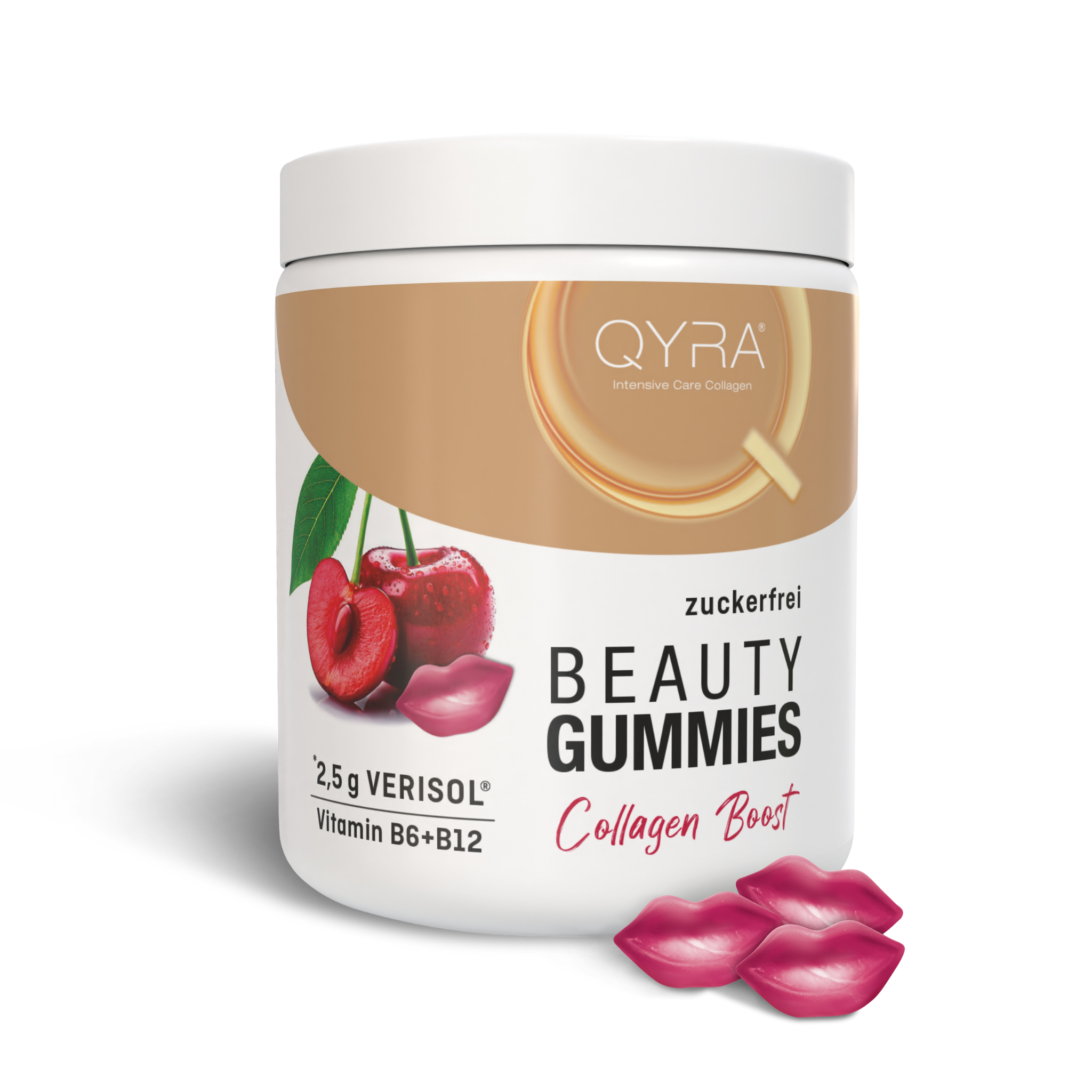 QYRA Beauty Gummies mit 2,5 g VERISOL® Kollagenpeptiden, zuckerfrei, mit Vitamin B6 und B12 – Collagen Boost für straffe Haut