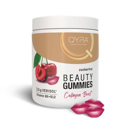 QYRA Beauty Gummies mit 2,5 g VERISOL® Kollagenpeptiden, zuckerfrei, mit Vitamin B6 und B12 – Collagen Boost für straffe Haut